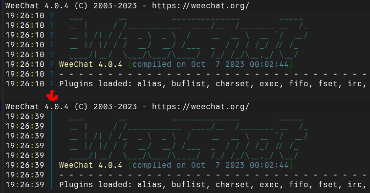 OpenBSD weechat separator changing from a question mark to a pipe character